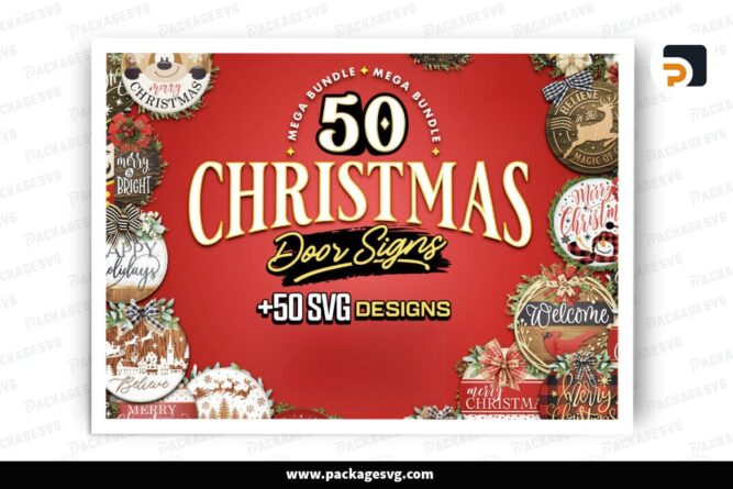 Christmas Holiday Rounds Signs SVG Bundle, 50 Design Cut Files LP6NW6UY