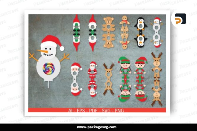 Christmas Lollipop Holders SVG, 12 Designs Cut File LOFEZUFG