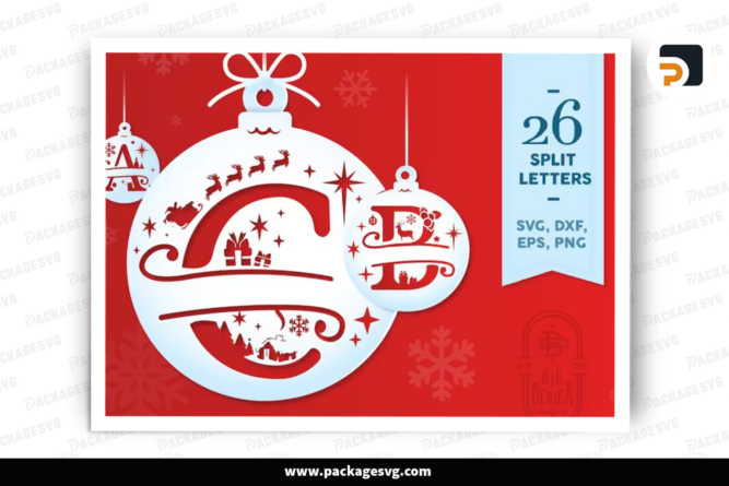 Christmas Monogram Ornament SVG Bundle, Split Letter Design Files LOSAAHLE