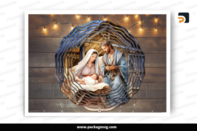 Christmas Nativity Scene Wind Spinner PNG, Sublimation Design LONOPK3Z