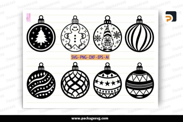 Christmas Ornament SVG Bundle, 8 Designs Cut File Free Download