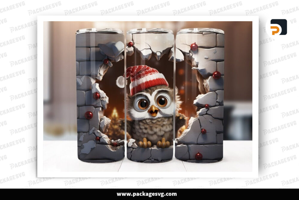 Christmas Owl Sublimation Design, 20oz Skinny Tumbler Wrap LOJFAIZA
