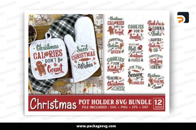 Christmas Pot Holder SVG Bundle, 12 Design Cut Files LP6N11KP