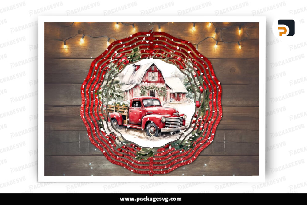 Christmas Red Truck Barn Wind Spinner PNG, Sublimation Design LONOD4JJ