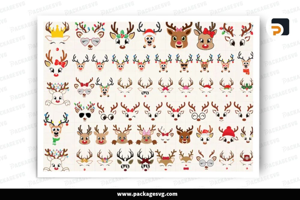 Christmas Reindeer Faces SVG Mega Bundle, 70 Design Cut Files LOWL1HDU