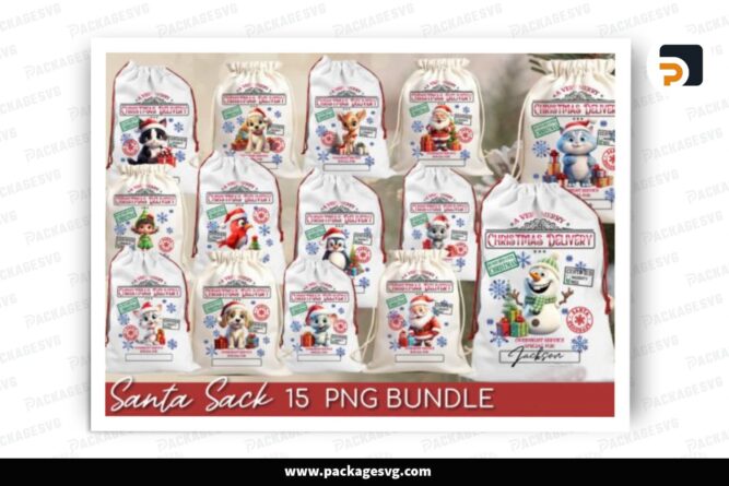 Christmas Santa Sack PNG Bundle, 15 Sublimation Designs LOZHDCX4