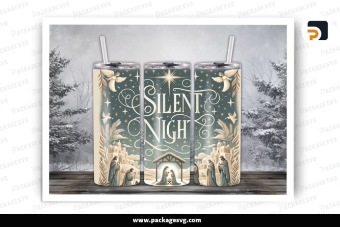 Christmas Silent Night Sublimation Design, 20oz Skinny Tumbler Wrap LOWKHTOB