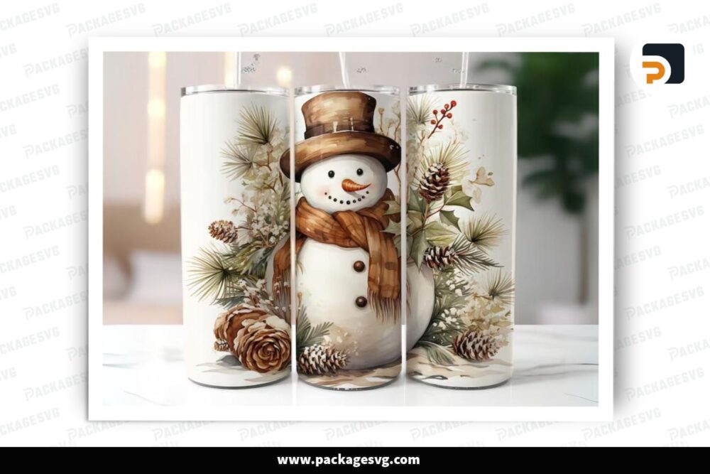Christmas Snowman Pineal Sublimation Design, 20oz Skinny Tumbler Wrap