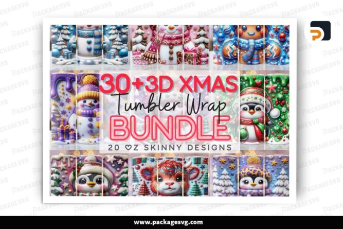 Christmas Sublimation Bundle, 30 Designs 20oz Skinny Tumbler Wrap LOY6R382
