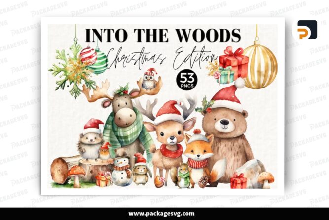 Woodland Animal Christmas Clipart Bundle, 53 Sublimation Designs