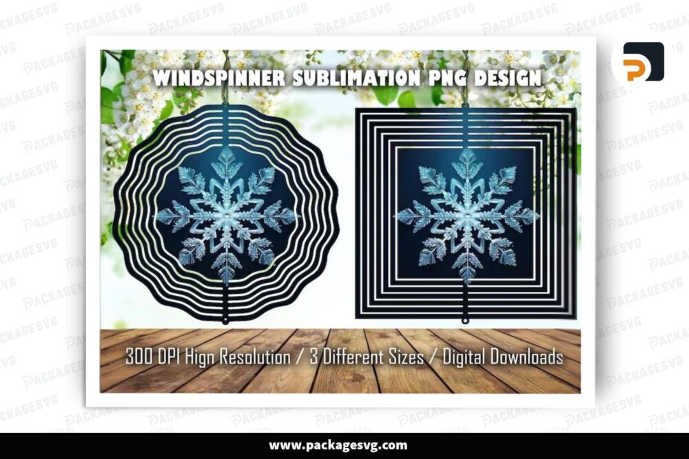 Clear Snowflake Wind Spinner PNG, Round Hanger Sublimation Design LP9FIWVW