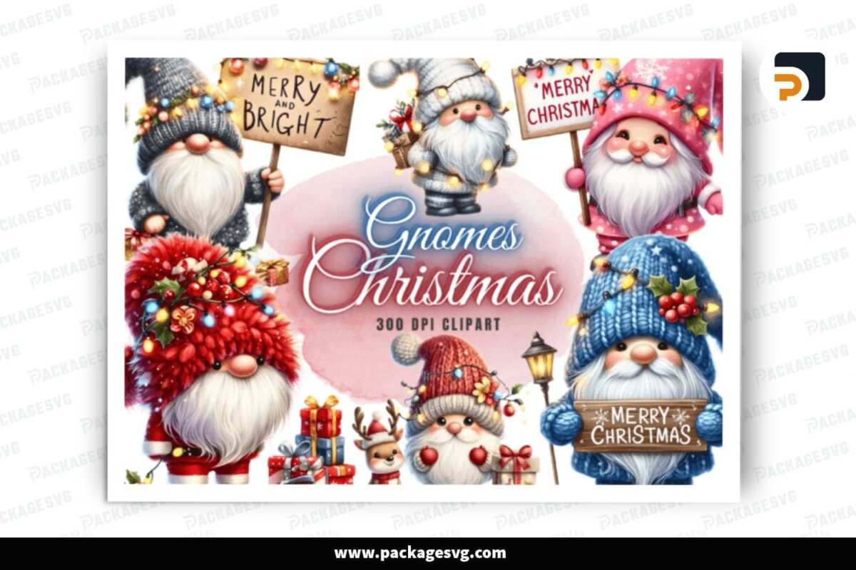 Cute Gnomes Clipart Bundle, 51 Christmas PNG Sublimation Free Download