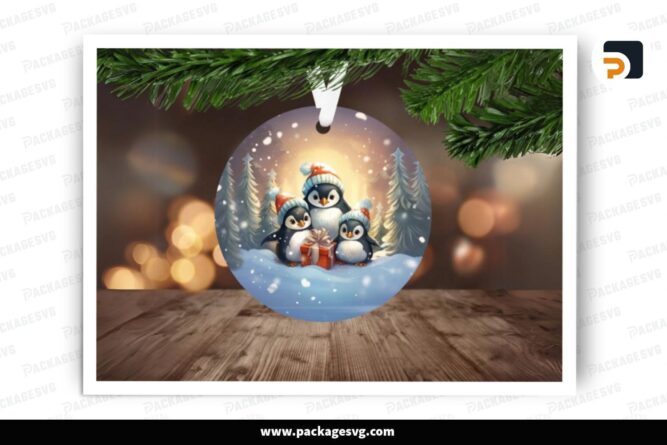 Cute Penguin Family Christmas Ornament, PNG Sublimation Design LPI70FG6 (2)
