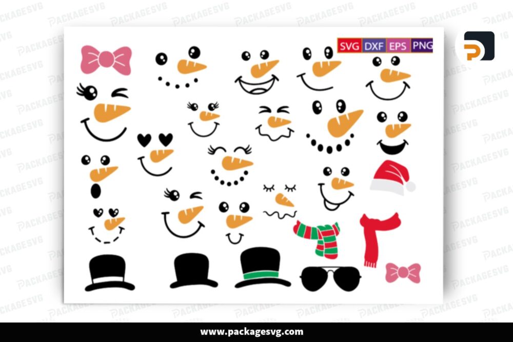 Cute Snowman Face SVG Bundle, Christmas Digital Files LOS2L624