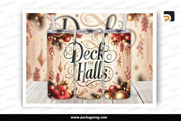Deck The Halls Sublimation, 20oz Skinny Tumbler Wrap Free Download