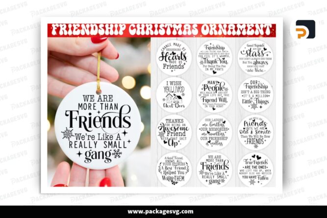 Friendship Christmas Ornament SVG Bundle, 12 Design Files LPGCBTXR