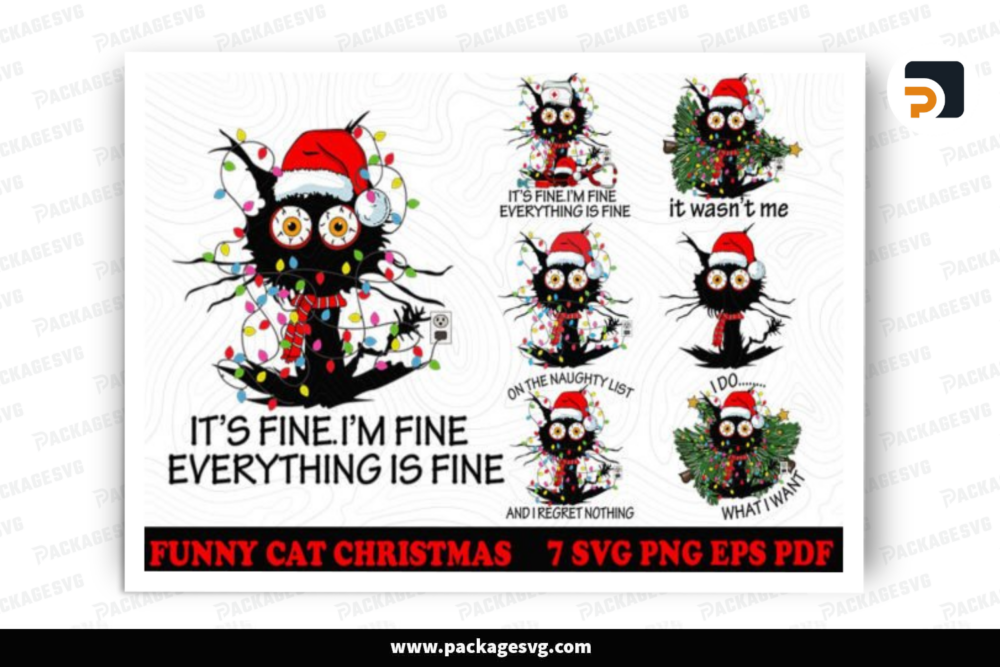 Funny Cat Christmas SVG Bundle, Xmas Design File LOP8GJMC