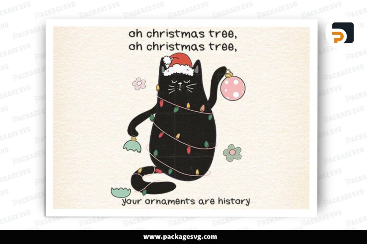 Funny Christmas Cat PNG Sublimation Free Download