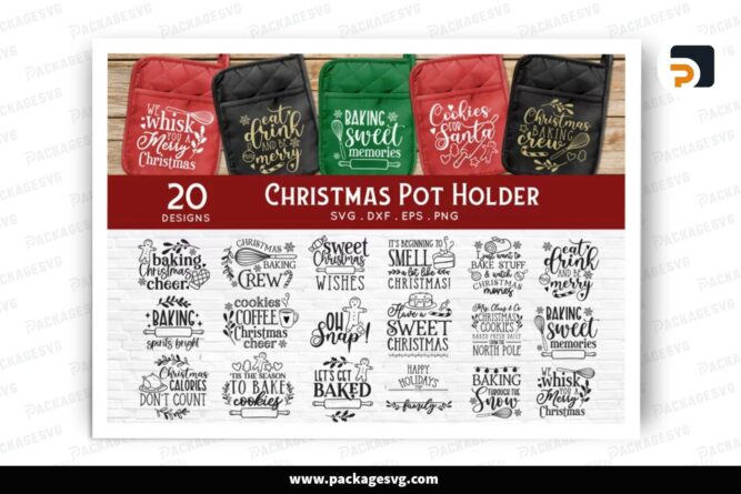 Funny Christmas Pot Holder SVG Bundle, 20 Design Cut Files