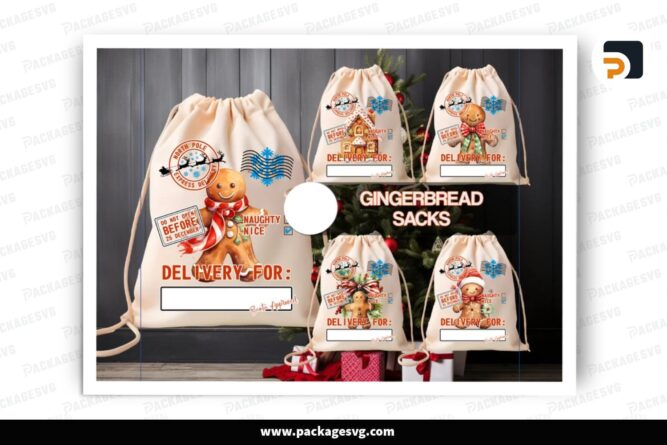 Gingerbread Santa Sack Christmas PNG Bundle, 5 Sublimation Designs