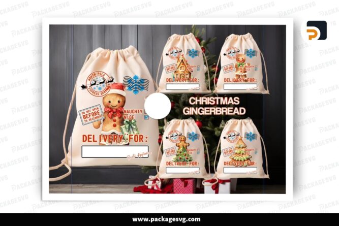 Gingerbread Christmas Santa Sack PNG Bundle, 5 Sublimation Designs LP99UA6X