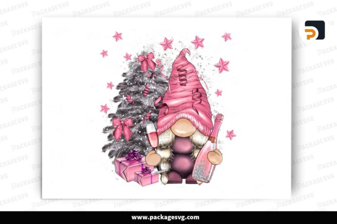 Gnome With Champagne Bottle And Glass PNG, Christmas Design LPAM34K9