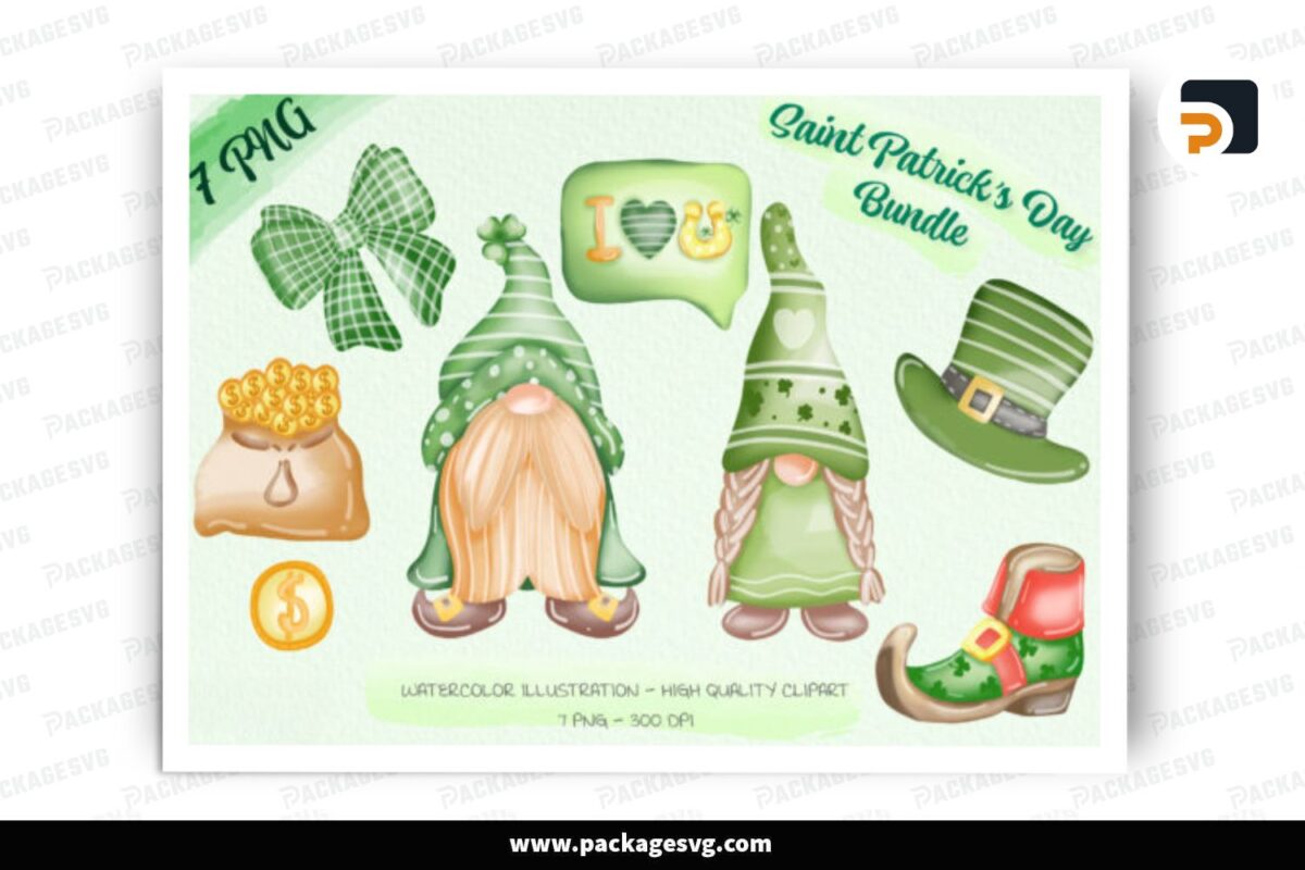 Green Gnoms Clipart Bundle PNG, 7 Designs Free Download