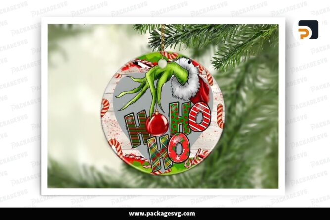 Grinch Ho Ho Ho Christmas Ornament, PNG Sublimation Design