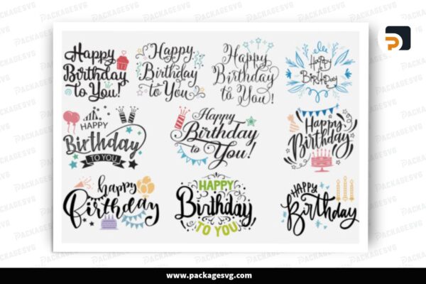 Happy Birthday Clipart PNG Bundle, 10 Designs Free Download