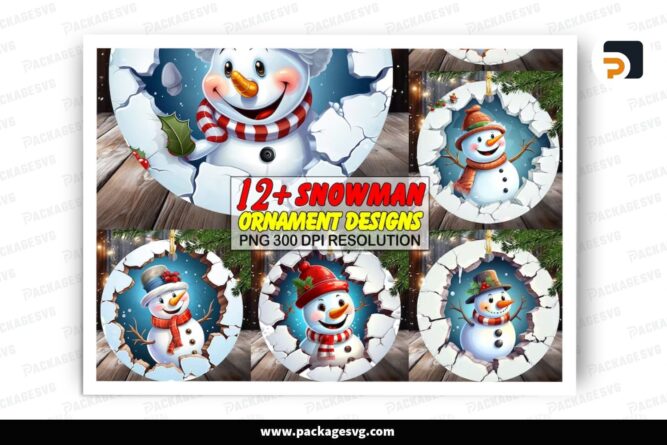 Happy Snowman Ornament Bundle, 12 Christmas PNG Sublimation Designs LPKLHG8L (2)