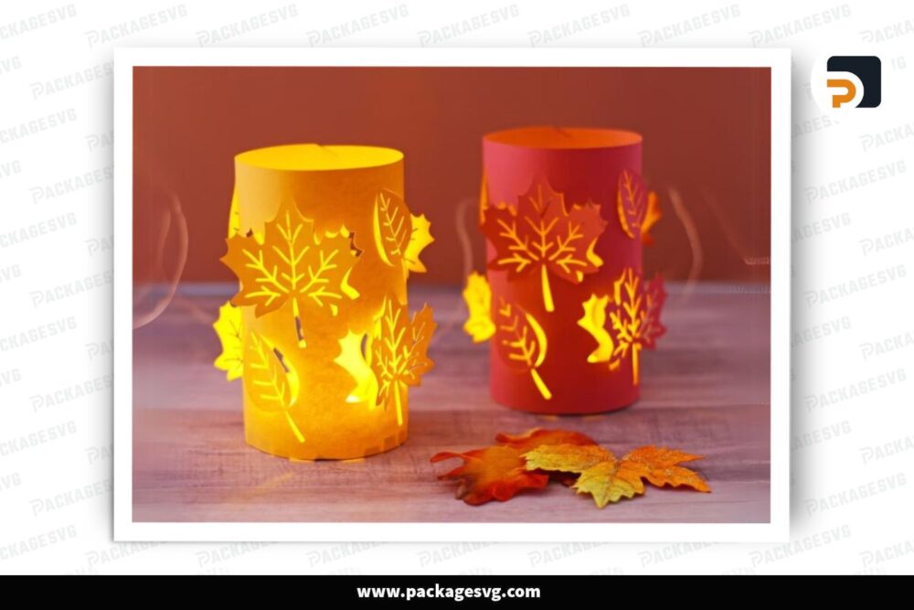 Maple Leaves Round Lantern, Autumn SVG Paper Cut File LPKZAAVH (2)