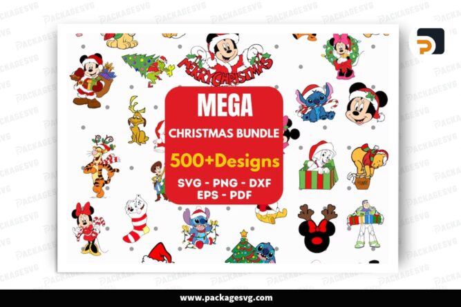 Mickey Cartoon Chritsmas Characters SVG Bundle, 500 Design Files LPHS4PMN (2)