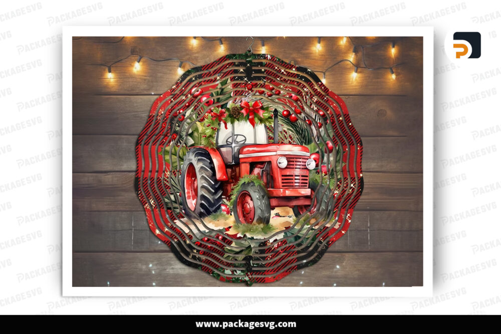 Christmas Red Tractor Wind Spinner PNG, Sublimation Design LONP26QG