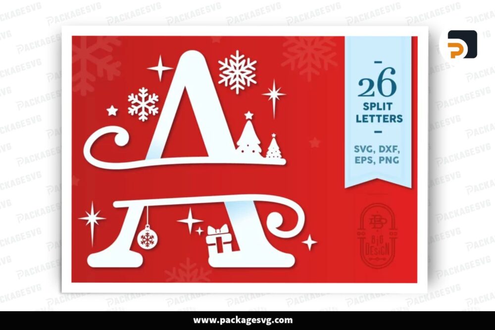 Monogram Christmas Alphabet SVG Bundle, Split Letter Design Files LOTHNURT