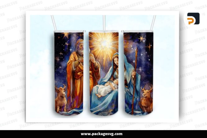Nativity's Sacred Scene Sublimation Design, 20oz Skinny Tumbler Wrap LOWJRASR