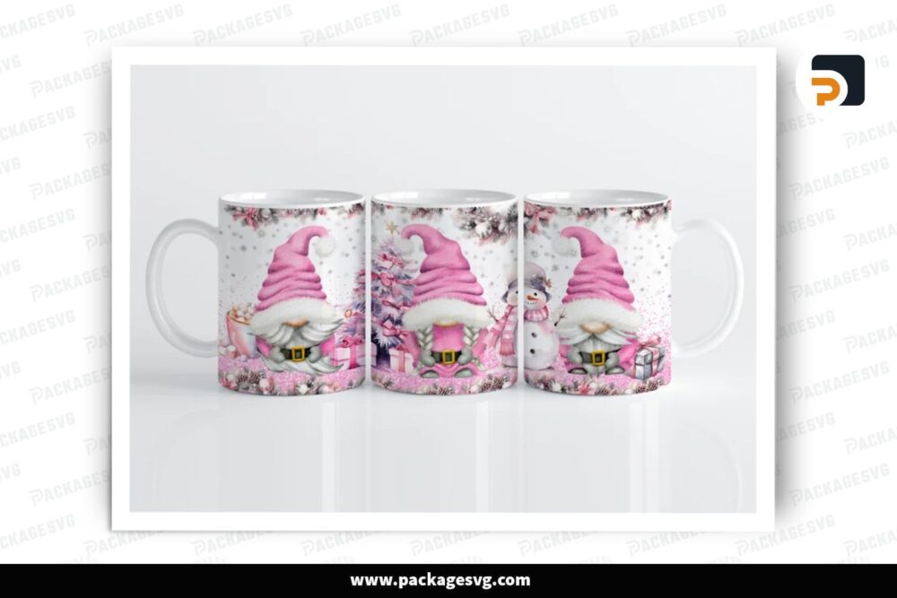 Pink Christmas Gnomes Sublimation Design, 11oz 15oz Skinny Mug Wrap LPG7Y6HR (1)