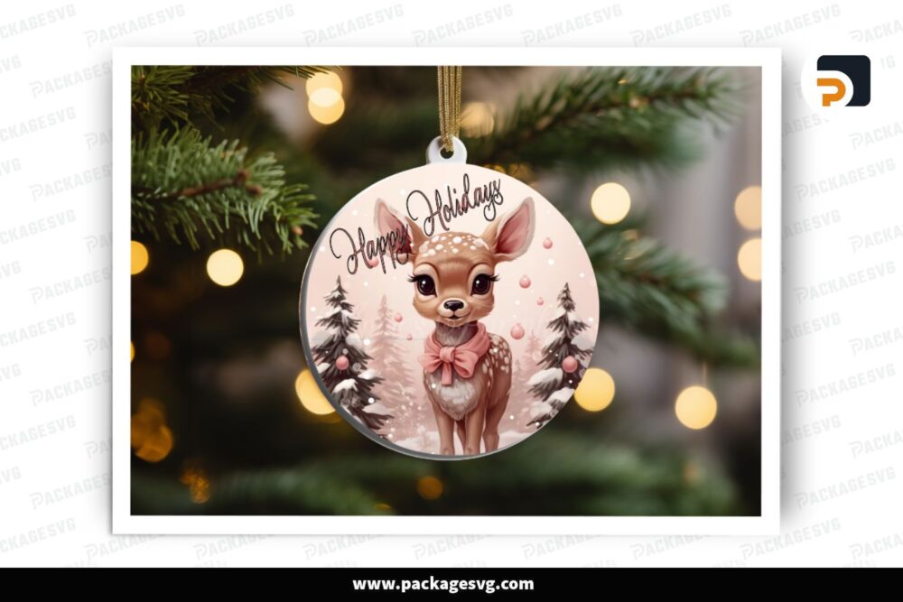 Pink Reindeer Christmas Ornament, PNG Sublimation Design LPANDCH6