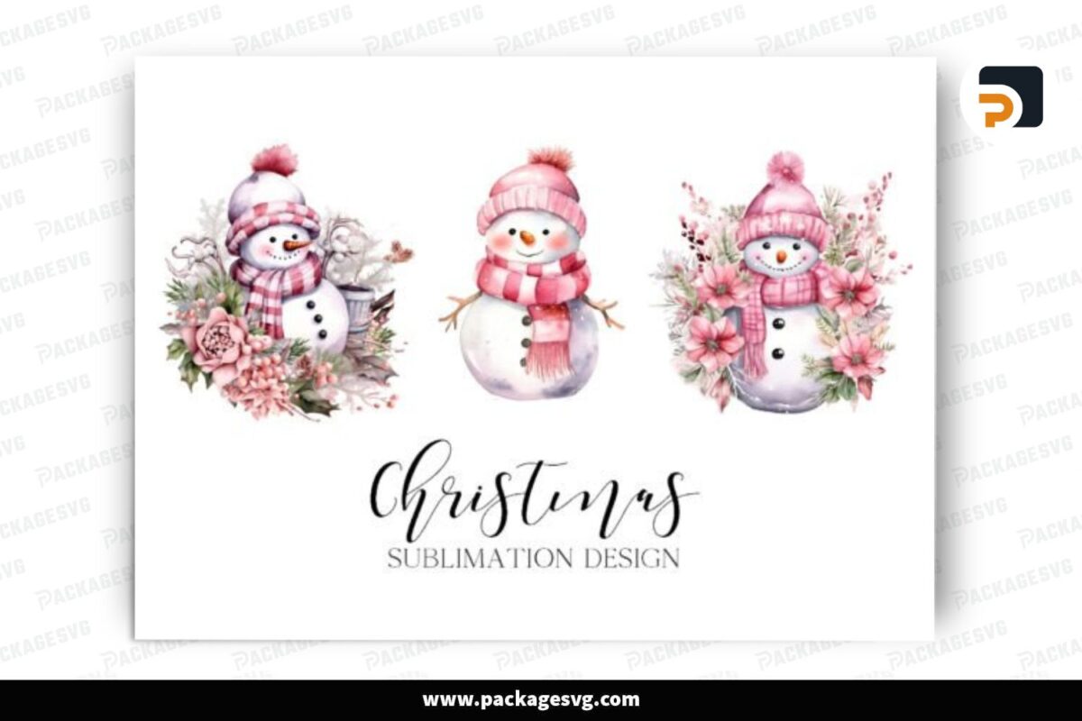 Pink Snowman Christmas Sublimation Design Free Download