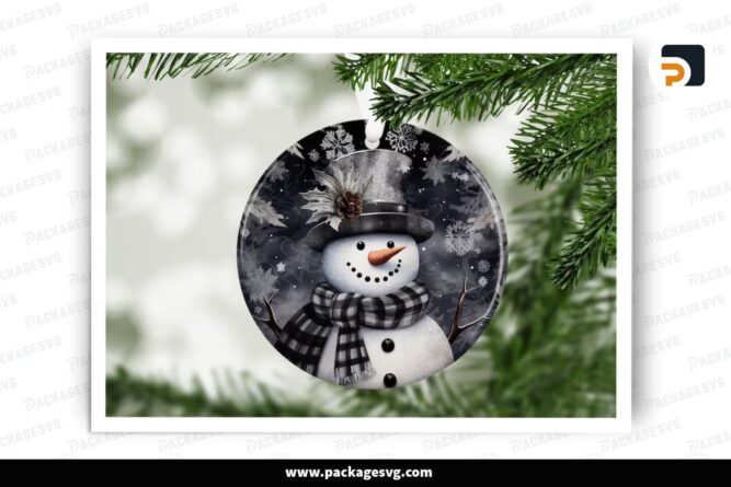 Plaid Scarf Snowman Ornament, Chritmas Sublimation Design