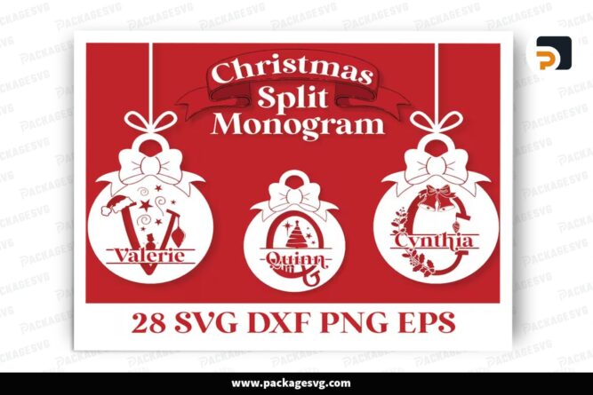 Round Christmas Monogram Letters SVG Bundle, 28 Cut File Designs LOV7VVMV