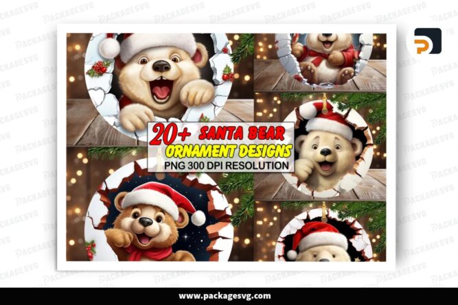 Santa Bear Ornament Bundle, 20 Christmas PNG Sublimation Designs LPKL110G (4)