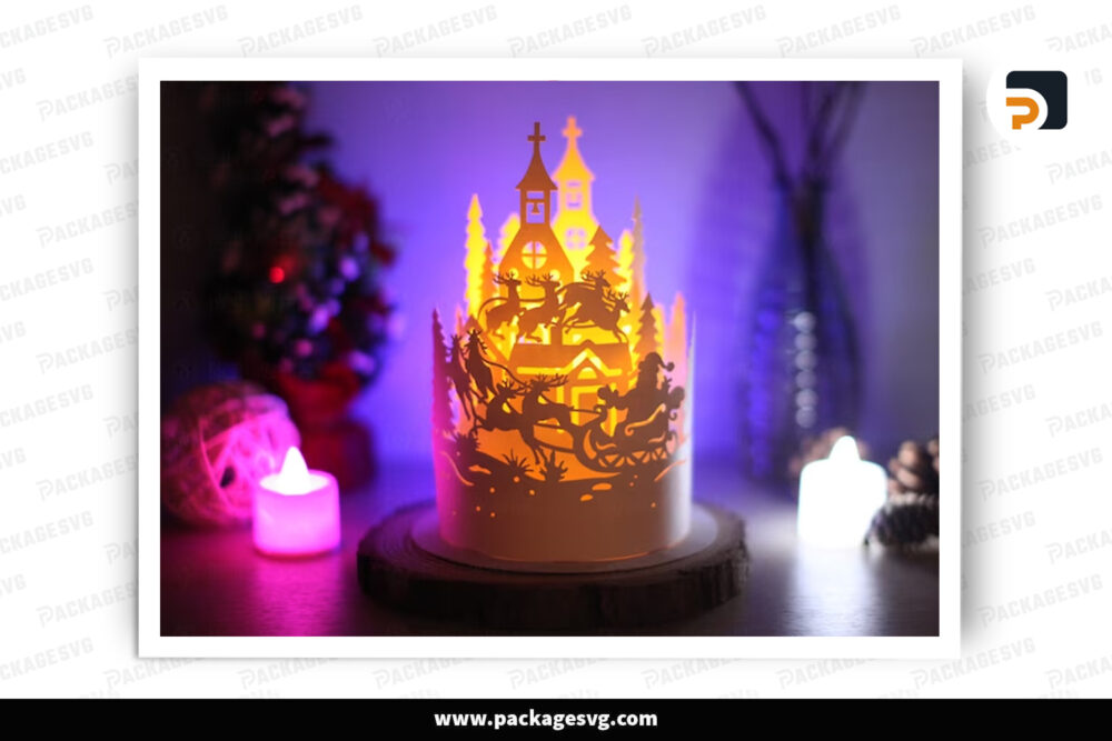 Santa Claus Reindeer Ride Dome Lantern, Christmas SVG Paper Cut File LOMN11O6
