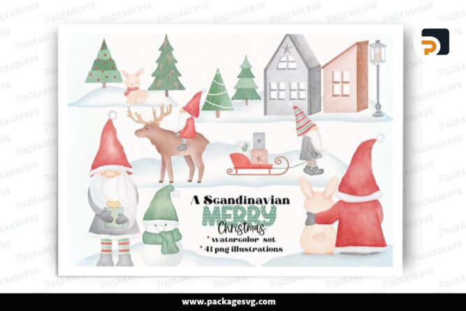 Scandinavian Christmas Clipart Bundle, 41 PNG Sublimation Designs LPJGAXJR (2)