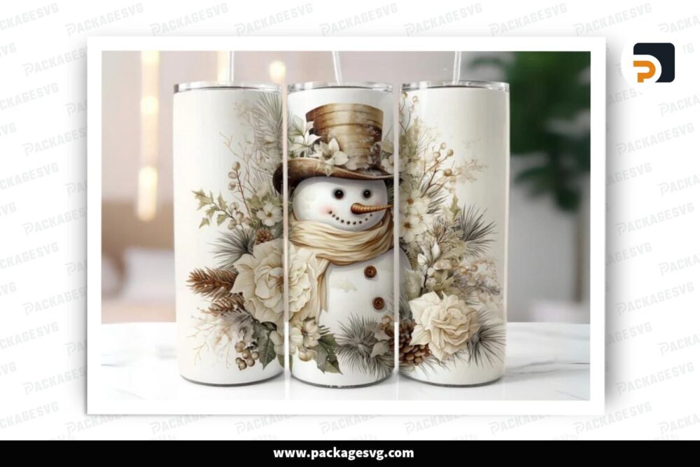 Snowman And Flower Sublimation Design, 20oz Skinny Tumbler Wrap (2)