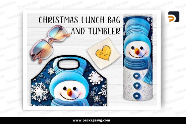 Snowman Christmas Sublimation PNG, Lunch Bag 20oz Tumbler Wrap Free Download