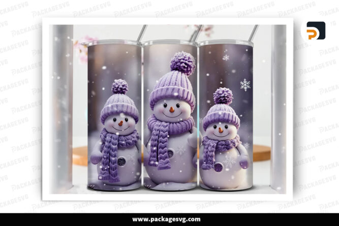 Snowman Purple Sublimation Design, 20oz Skinny Tumbler Wrap LOO4MNU5