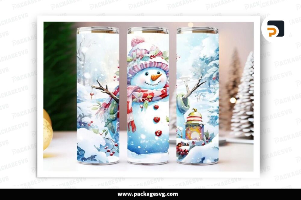 Snowman Winter Sublimation Design, 20oz Skinny Tumbler Wrap LOFFJ2XD