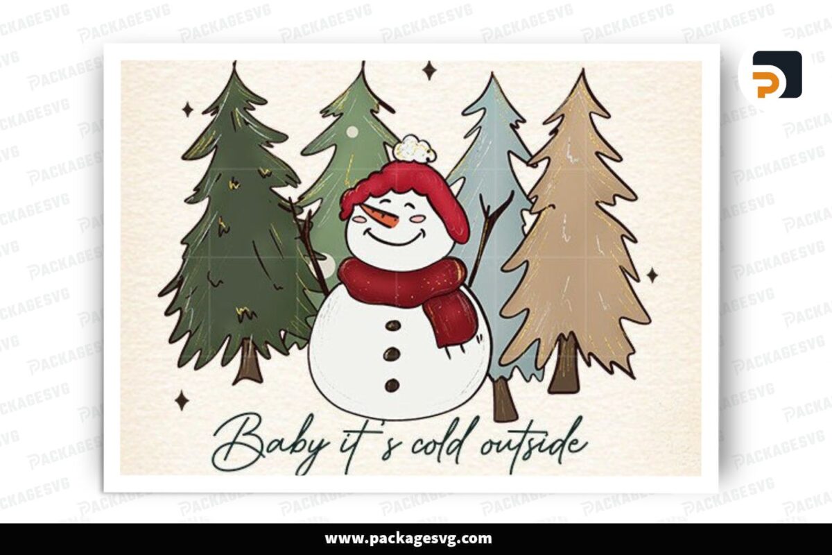 Snowman with Christmas Trees PNG Sublimation Free Download