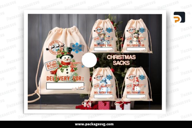 Snowmen Santa Sack Christmas PNG Bundle, 5 Sublimation Designs LP99MAJT