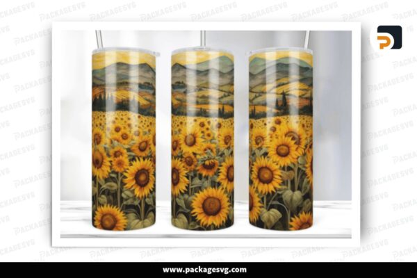Sunflower Field Sublimation, 20oz Skinny Tumbler Wrap Free Download